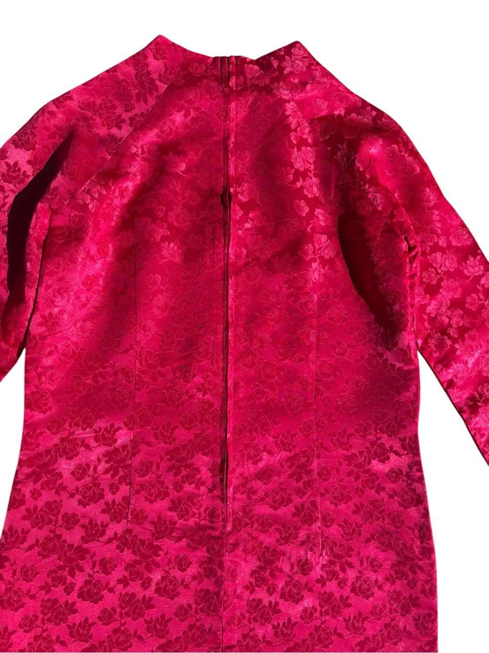 Papell Boutique Hot Pink Long-Sleeve 100% Silk Jacquard Sheath Dress Size Small - Picture 4 of 5
